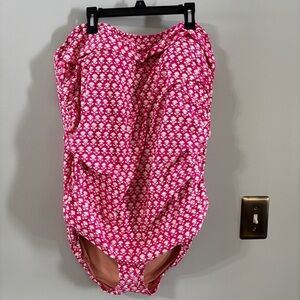 J.Crew pink patterned rouched strapless swimsuit size 22